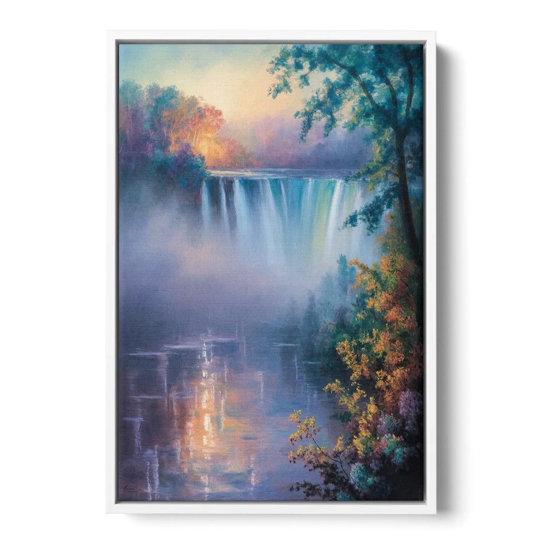 Horseshoe Falls Fog - White Frame Canvas