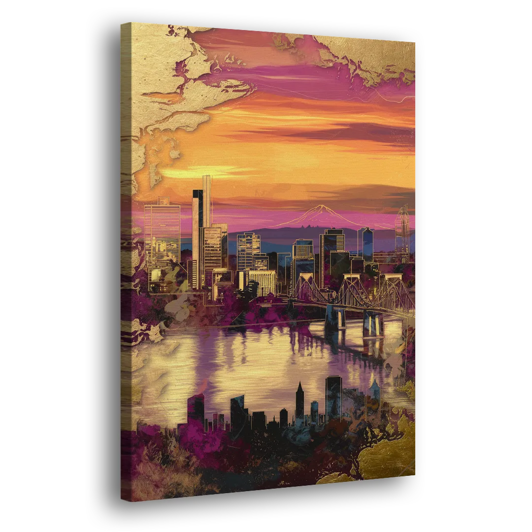Portland Skyline Sunset - Canvas Print Art Sides