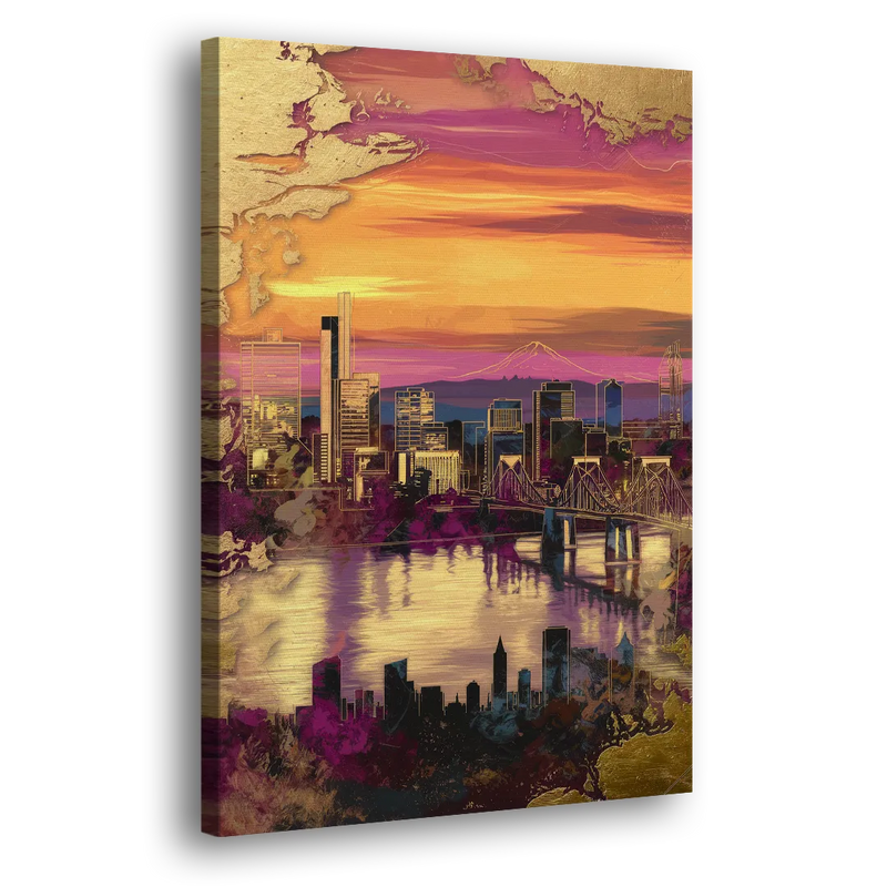 Portland Skyline Sunset - Canvas Print Art Sides