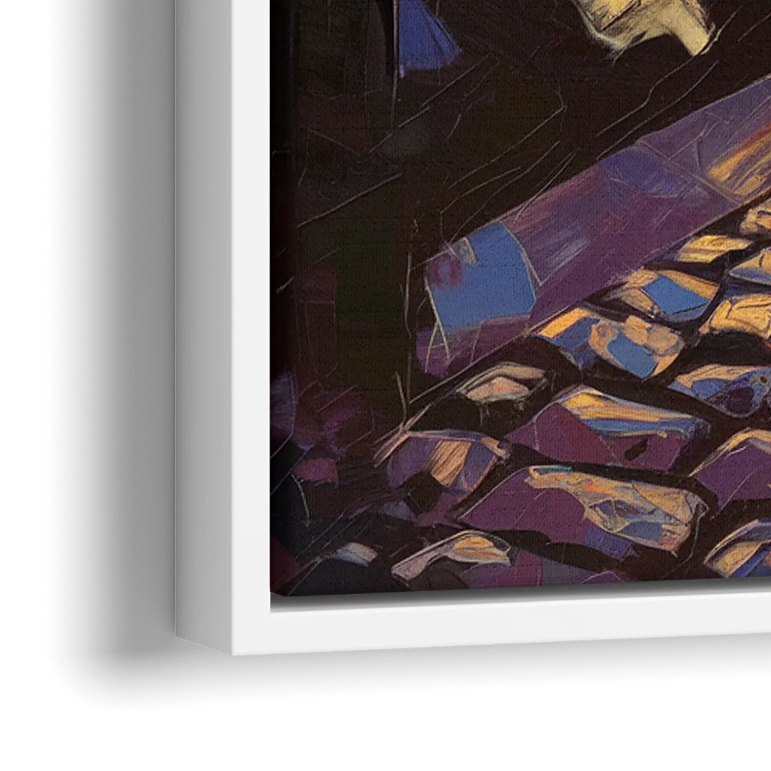 Boston Downtown Night Lights - Close-Up White Frame Canvas