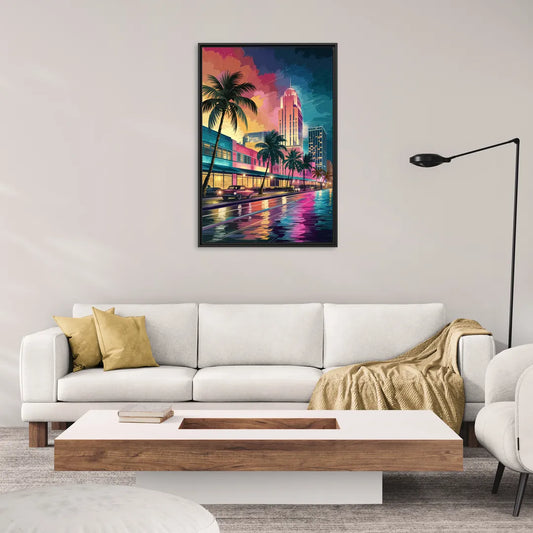 Miami Vibrant Colors - Living Room Black Frame Canvas