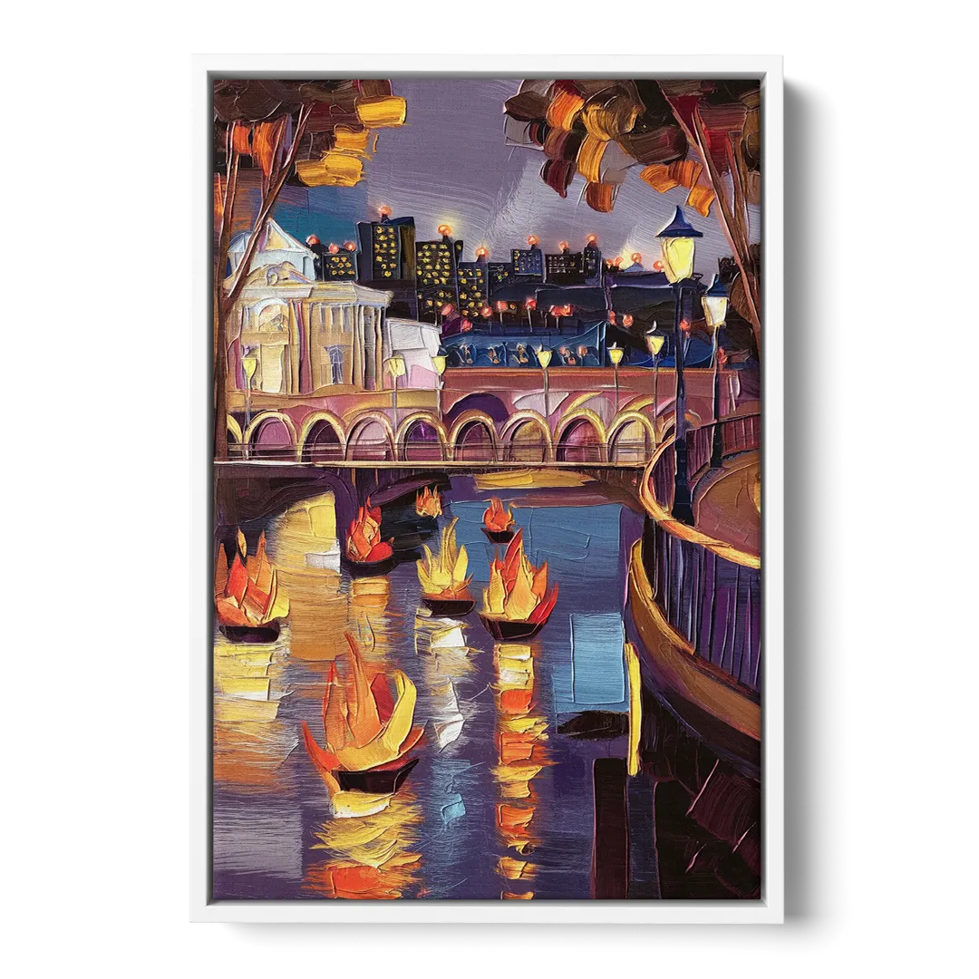 Providence Waterfire Glow - White Frame Canvas