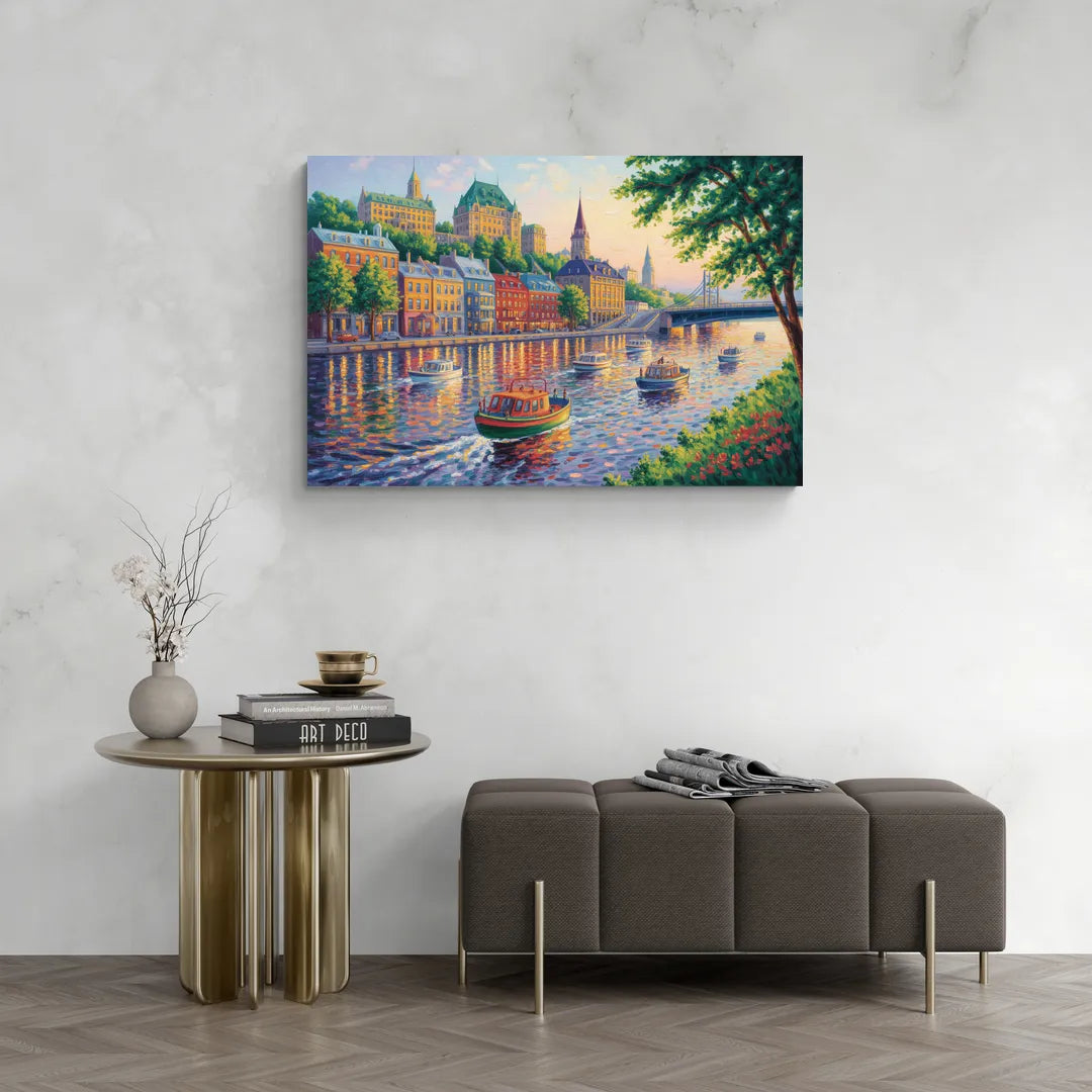 Quebec City Riverfront - Canvas Wall Art Living Room