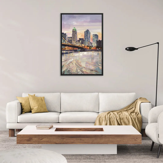 Cincinnati Skyline at Dawn - Living Room Black Frame Canvas