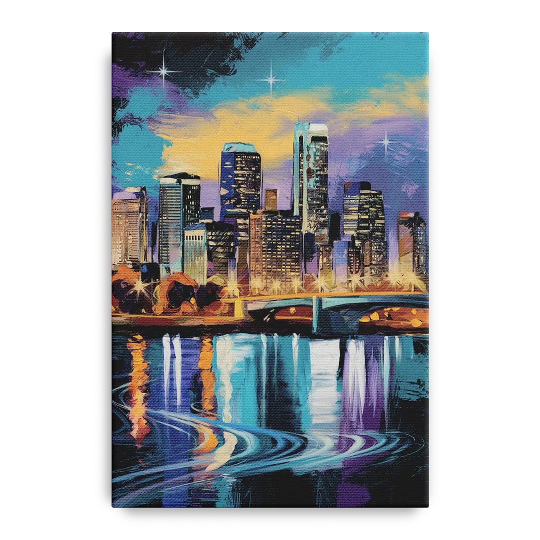 Minneapolis Urban Skyline Reflection - Canvas Wall Art