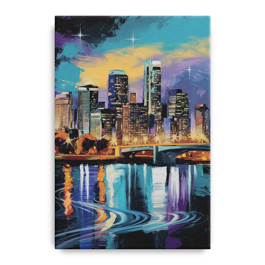 Minneapolis Urban Skyline Reflection - Canvas Wall Art