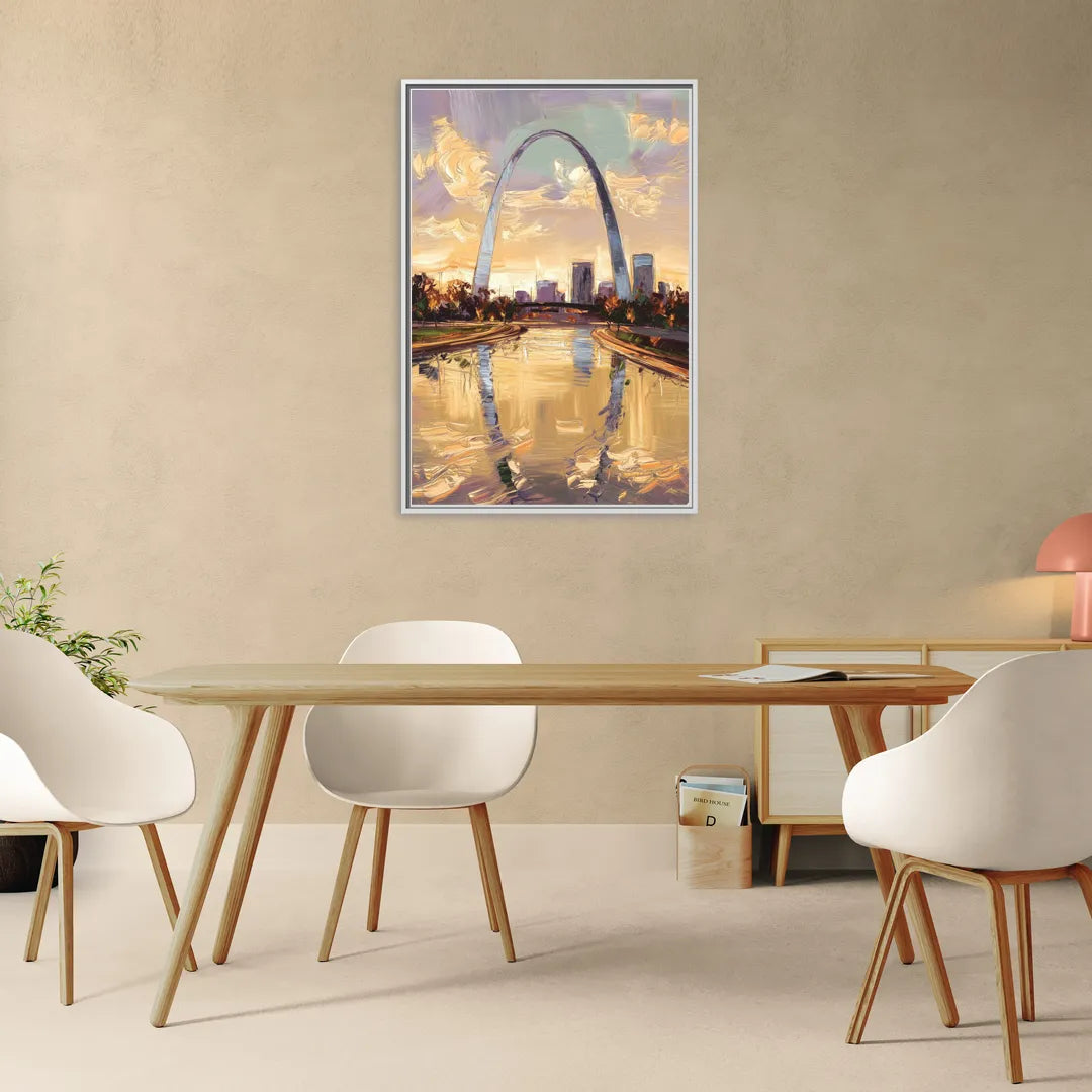 St. Louis Gateway Arch Reflection - Living Room White Frame Canvas
