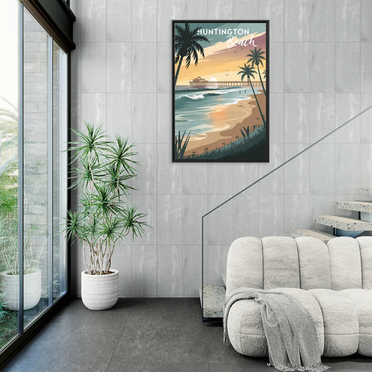 Huntington Beach Pacific Coast - Living Room Black Frame Canvas