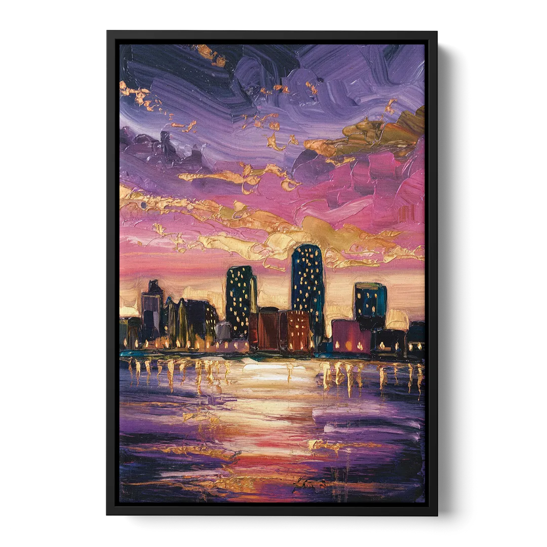 Mobile Skyline Sunset - Black Frame Canvas