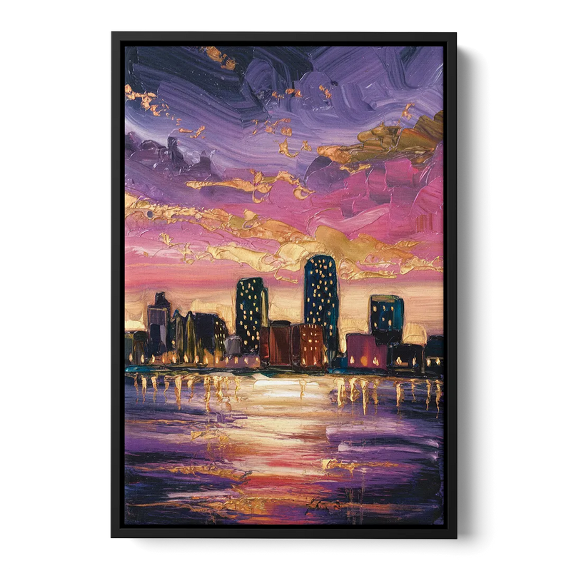 Mobile Skyline Sunset - Black Frame Canvas