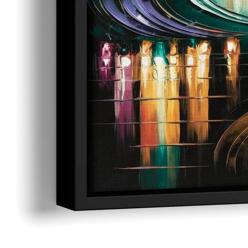 Houston Vibrant Nights - Close-Up Black Frame Canvas