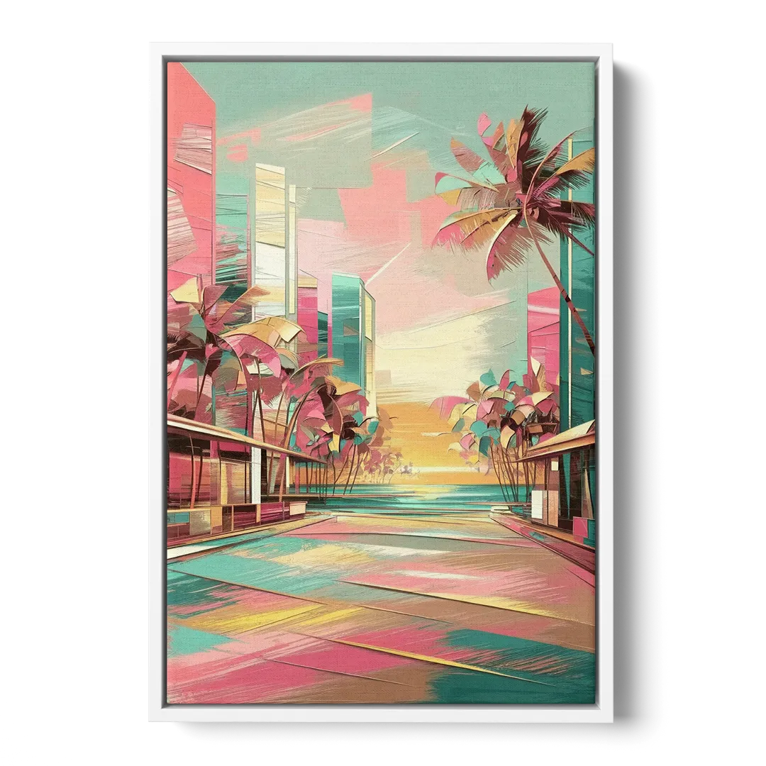 Miami Beach Vibes - White Frame Canvas