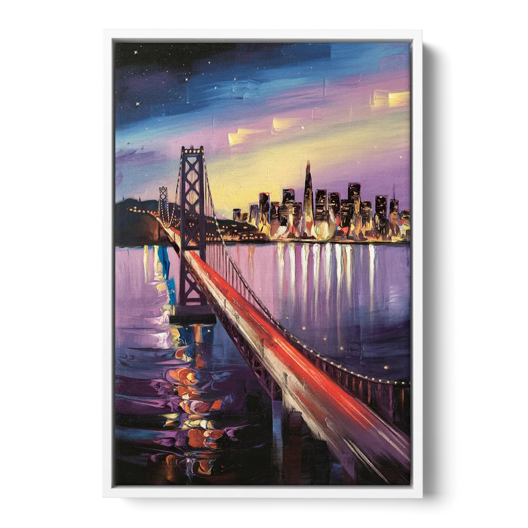 San Francisco City and Bay - White Frame Canvas