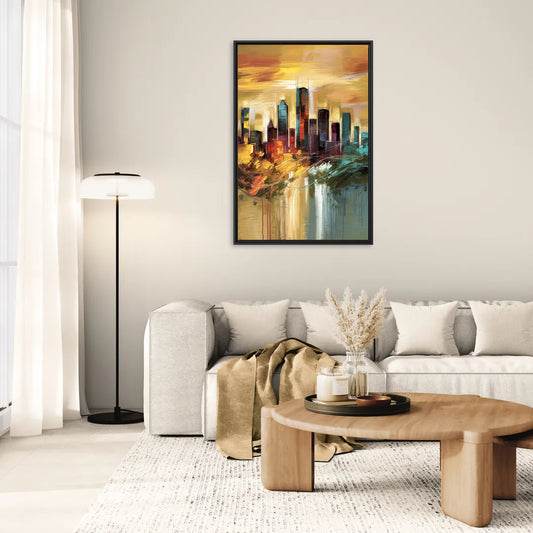 Houston Skyline View - Living Room Black Frame Canvas