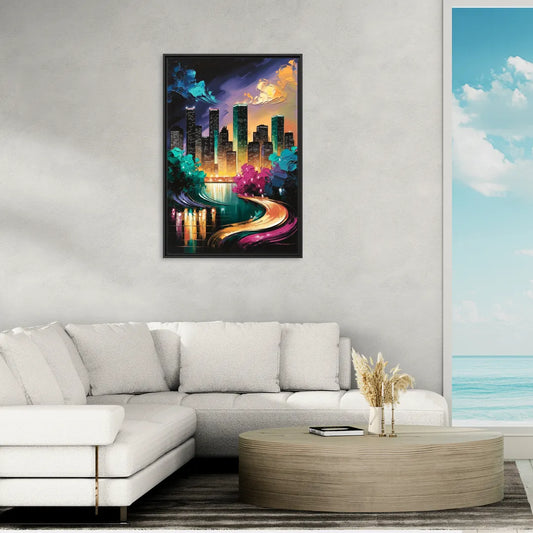 Houston Vibrant Nights - Living Room Black Frame Canvas