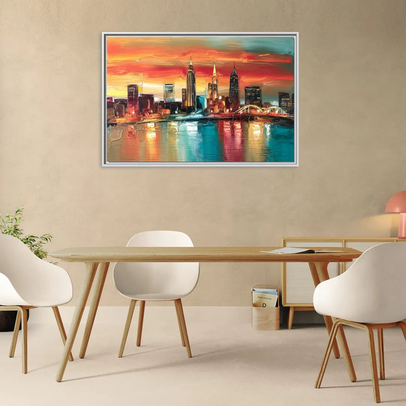 Cleveland Historic Landmarks Watercolor - Living Room White Frame Canvas