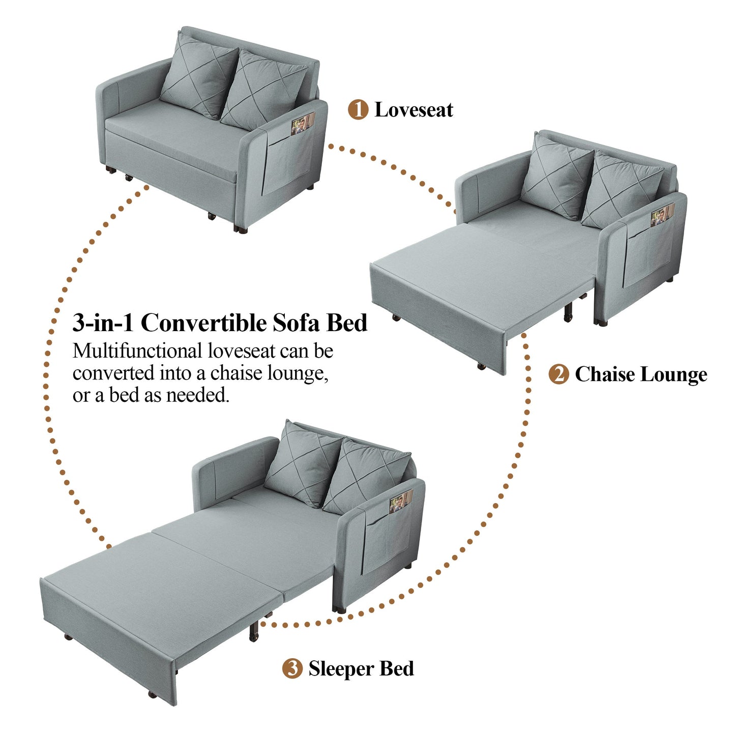 Modern 2-Seater Linen Futon Sofa Bed with Headboard – Stylish & Compact