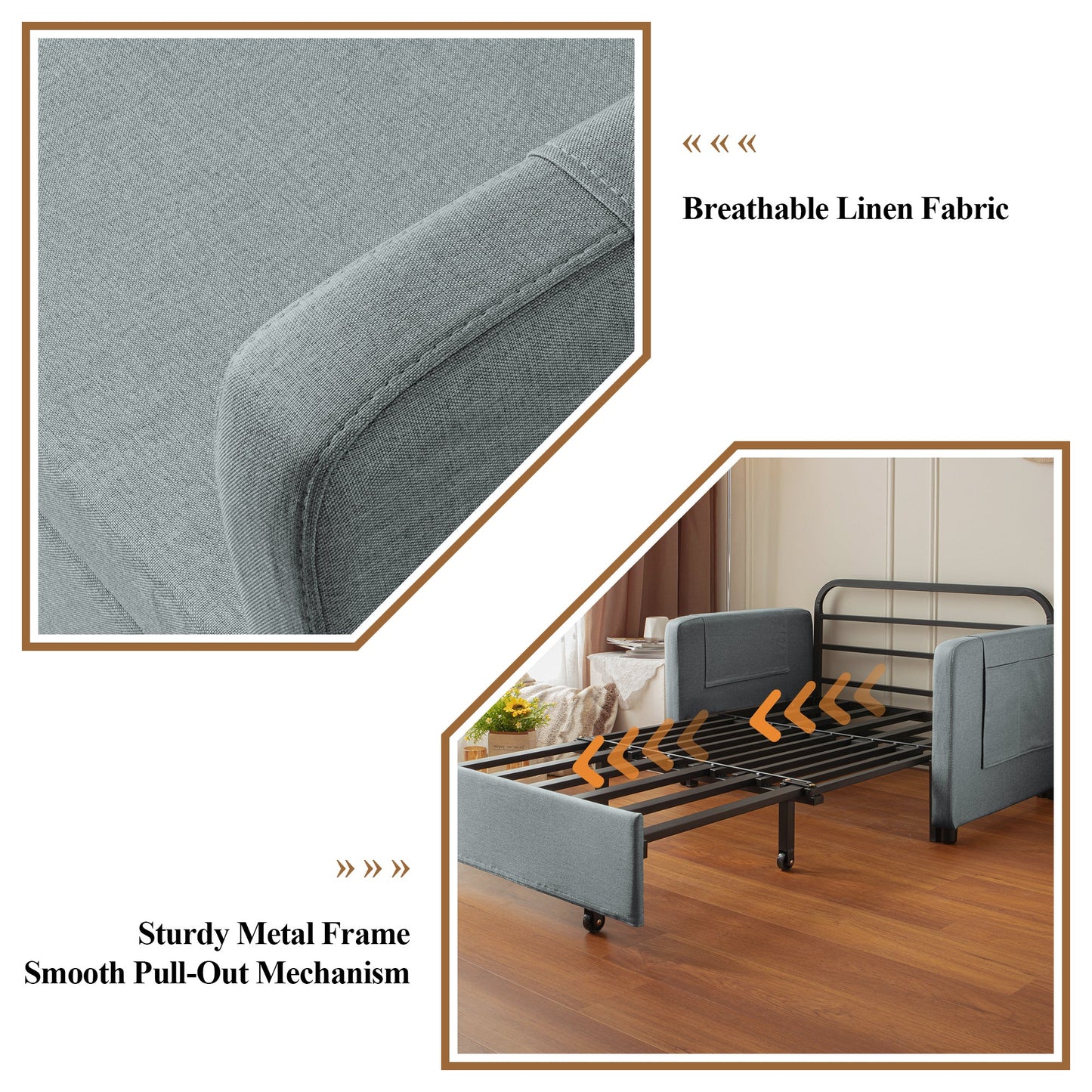 Modern 2-Seater Linen Futon Sofa Bed with Headboard – Stylish & Compact