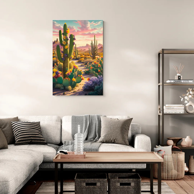 Phoenix Cactus Scene - Canvas Wall Art Living Room