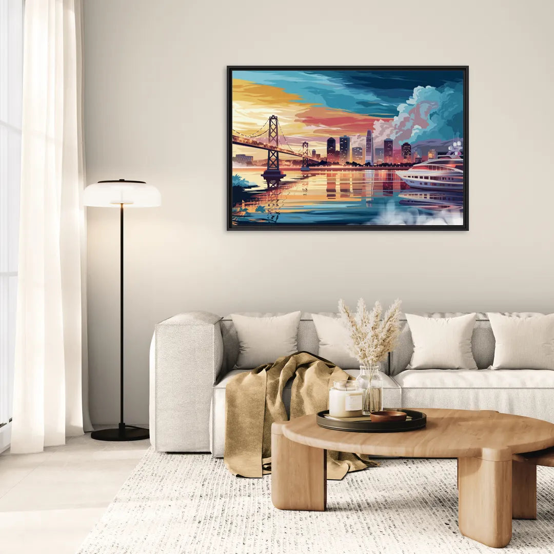 Oakland Waterfront Charm - Living Room Black Frame Canvas