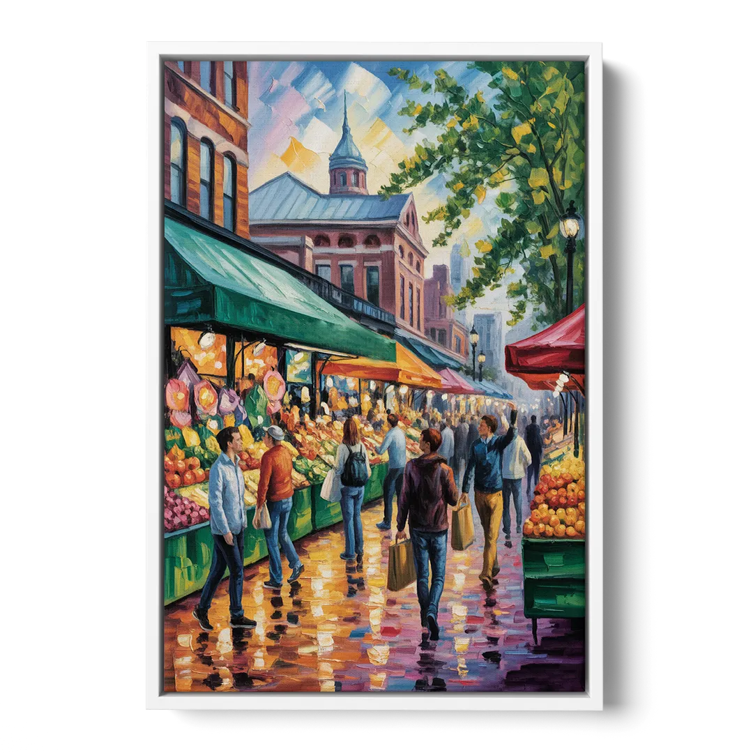 St Lawrence Market Scene - White Frame Canvas