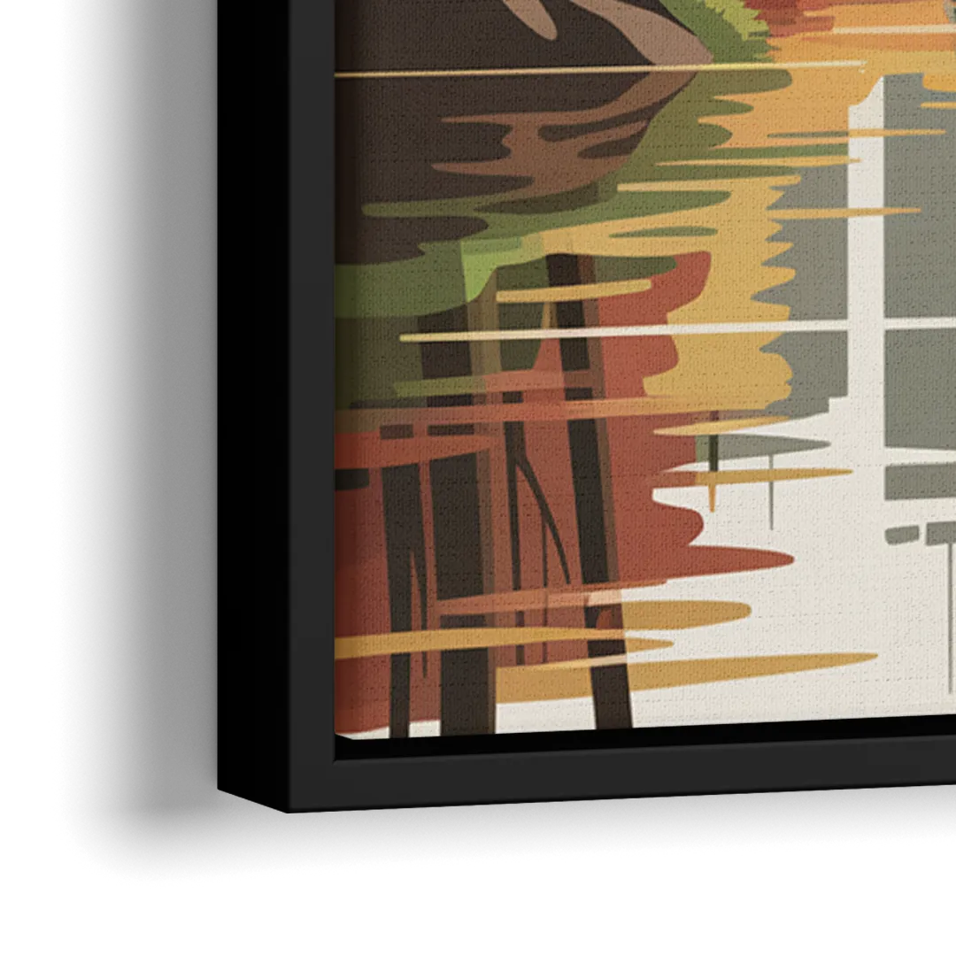 Montreal Autumn Foliage - Close-Up Black Frame Canvas