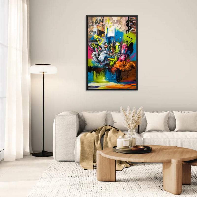 Austin Graffiti Street Style - Living Room Black Frame Canvas