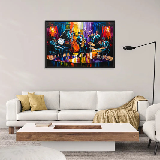 New Orleans Jazz Musicians - Living Room Black Frame Canvas