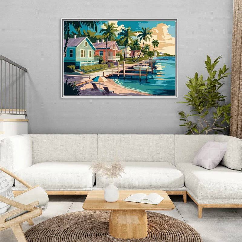 Key West Florida Coastline - Living Room White Frame Canvas