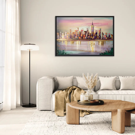 New York City Downtown Skyline - Living Room Black Frame Canvas