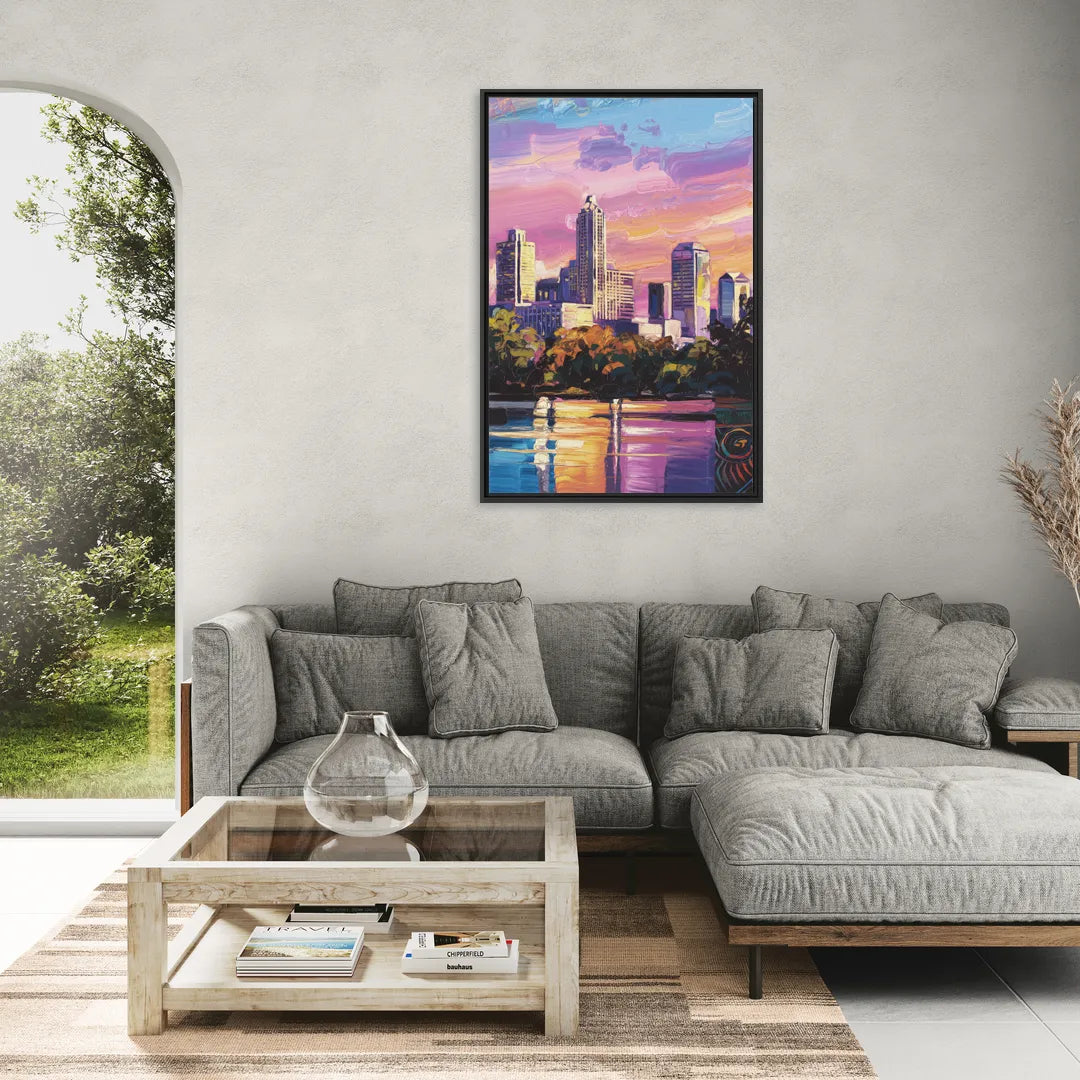 Austin East Side Murals - Living Room Black Frame Canvas
