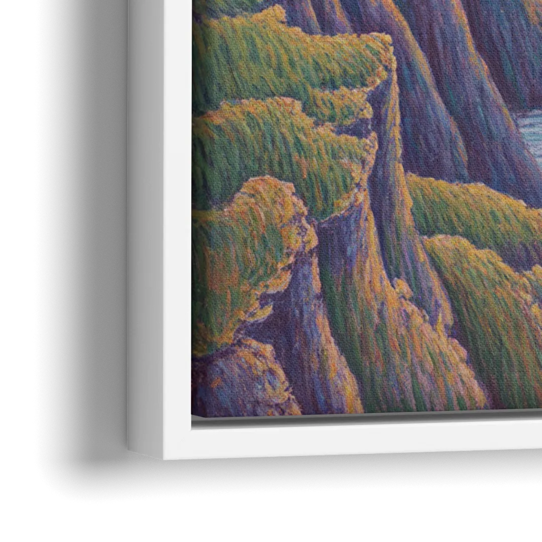 Coastal Cliffs of Newfoundland - Close-Up White Frame Canvas