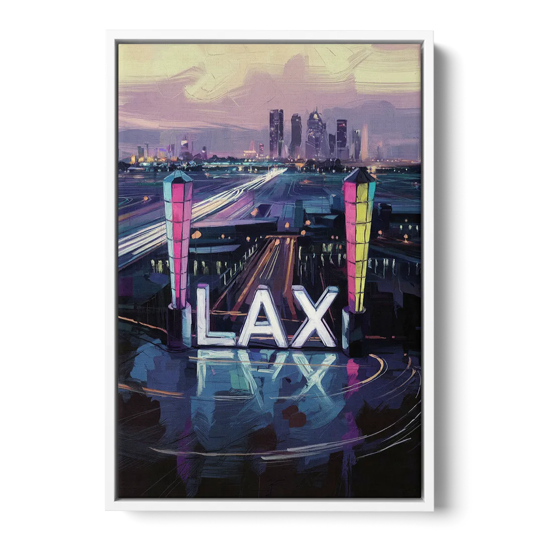 Los Angeles Airport Aerial View - White Frame Canvas