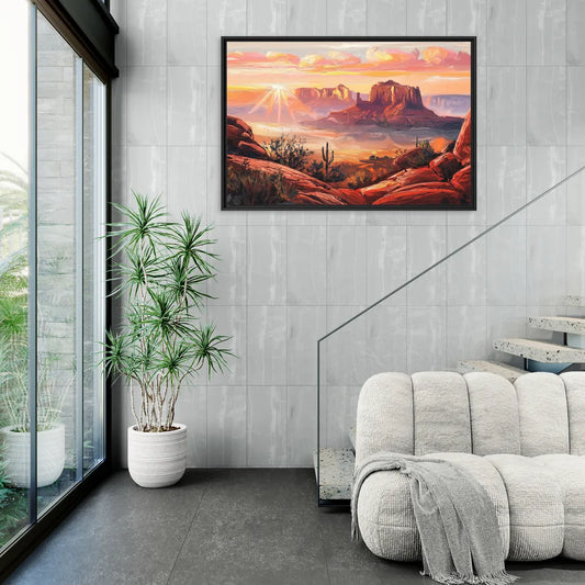 Sedona Sunrise Over Mesa - Living Room Black Frame Canvas