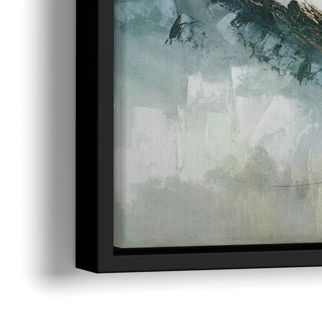 Gatlinburg Misty Mountain Gray Landscape - Close-Up Black Frame Canvas