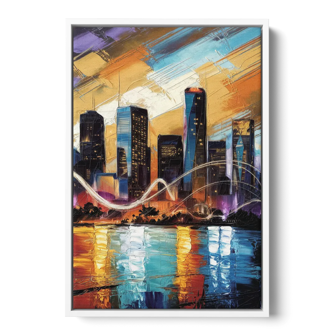 Houston Artistic Skyline - White Frame Canvas
