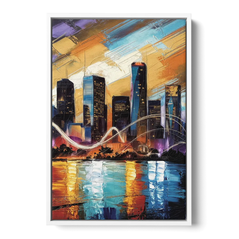 Houston Artistic Skyline - White Frame Canvas