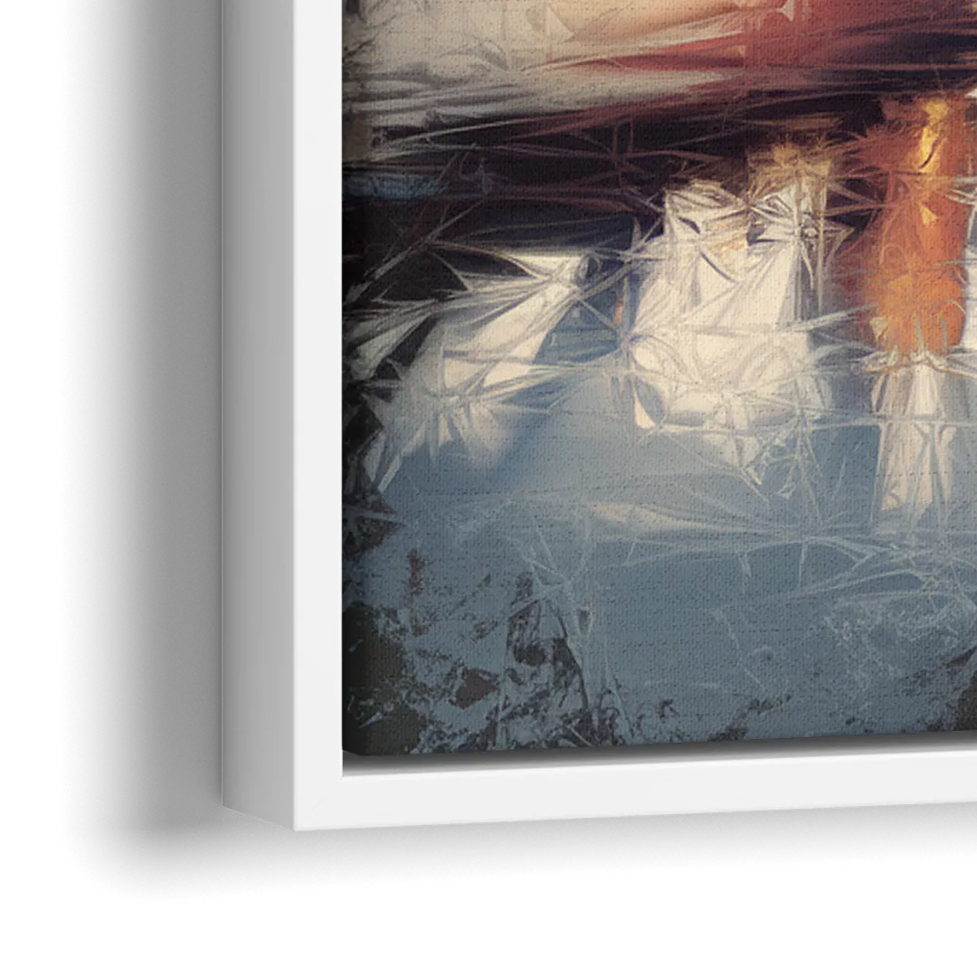 Cincinnati Skyline with River Reflection - Close-Up White Frame Canvas