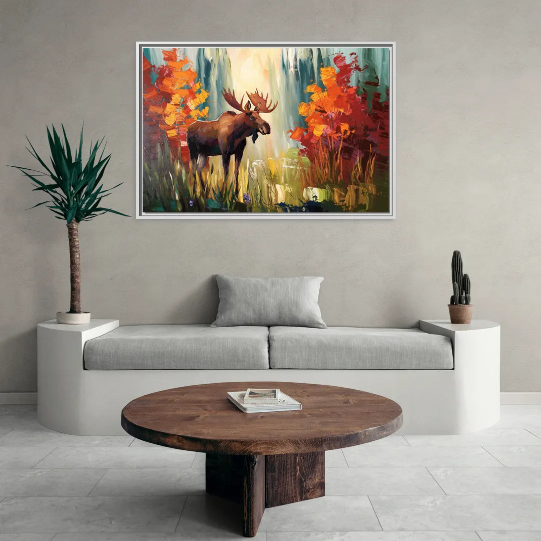 Anchorage Moose In The Wild - Living Room White Frame Canvas