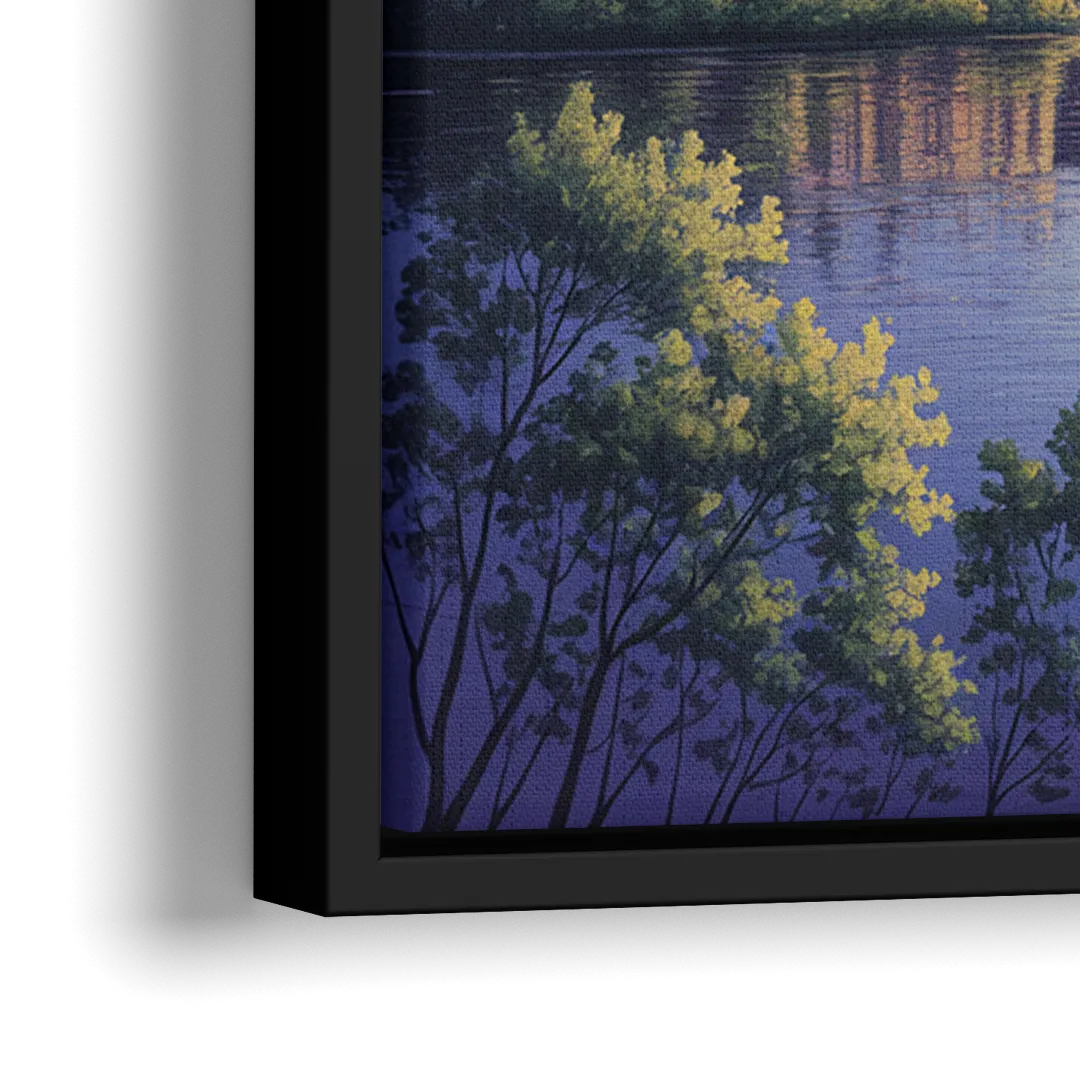 Montreal Skyline Reflections - Close-Up Black Frame Canvas