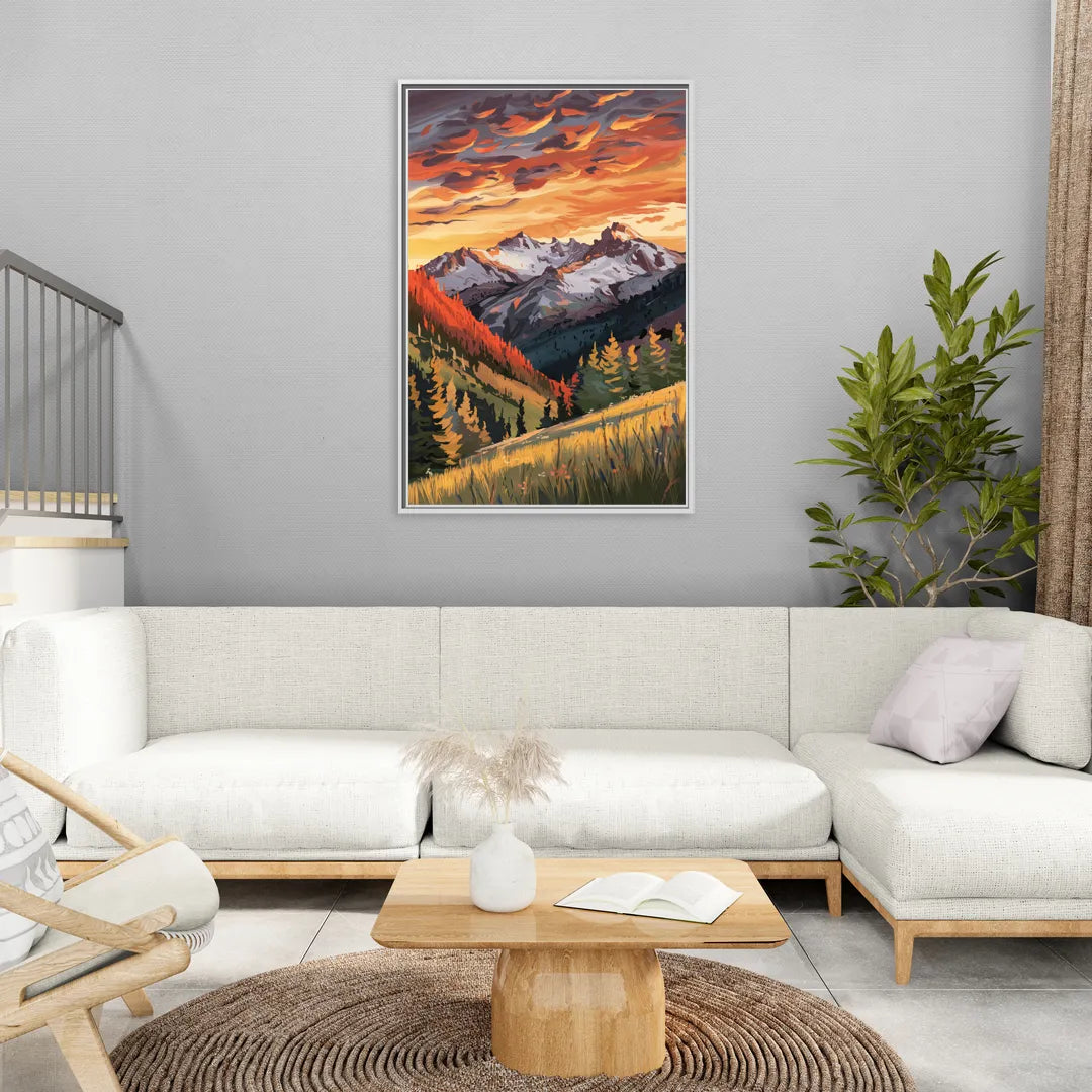 Telluride Mountain Sunset - Living Room White Frame Canvas