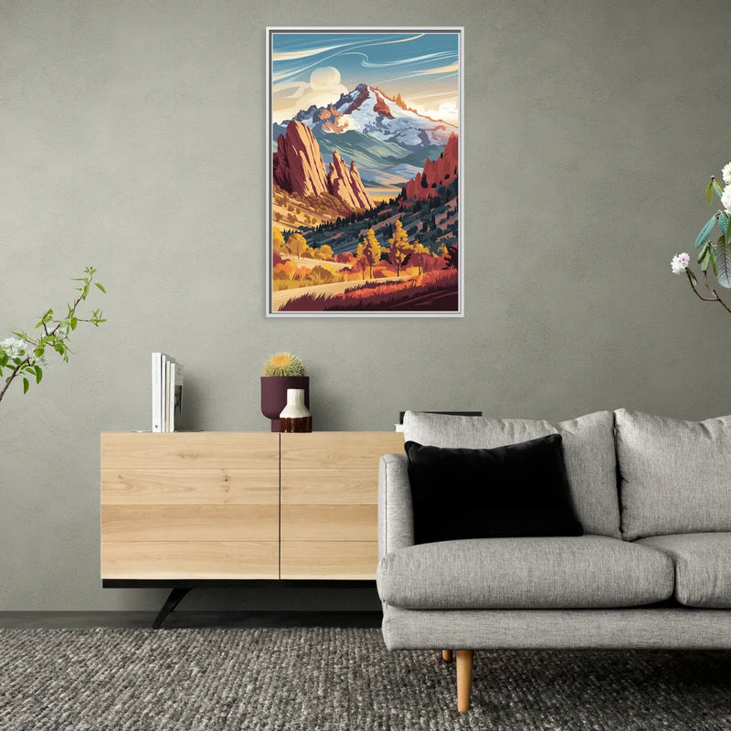 Colorado Springs Pikes Peak Panorama - Living Room White Frame Canvas