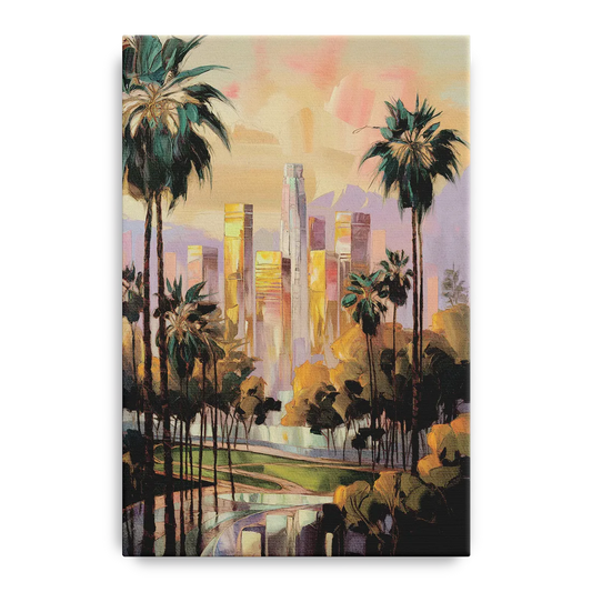 Los Angeles Palm Trees and Skyscrapers - Canvas Wall Art