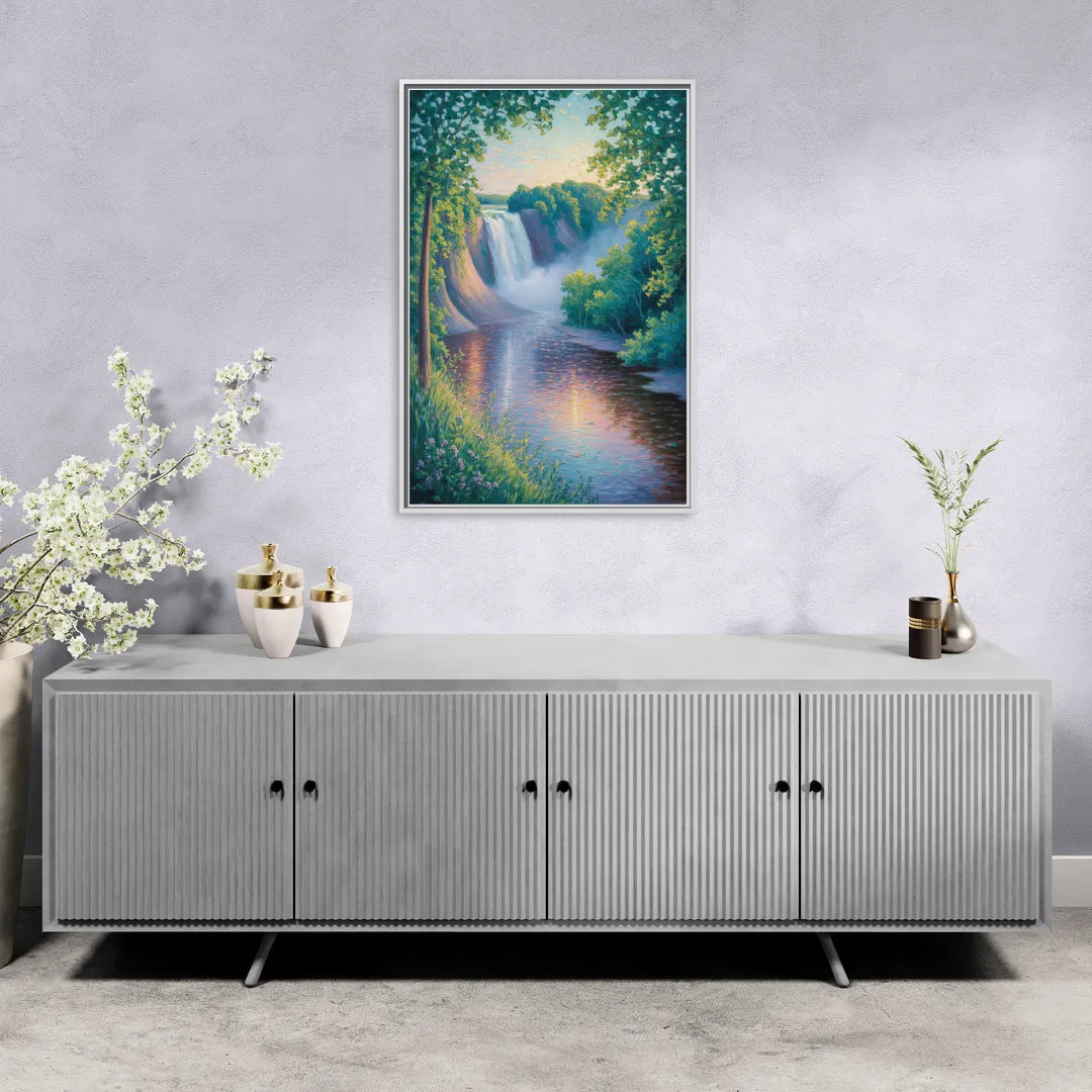 Montmorency Falls Panorama - Living Room White Frame Canvas