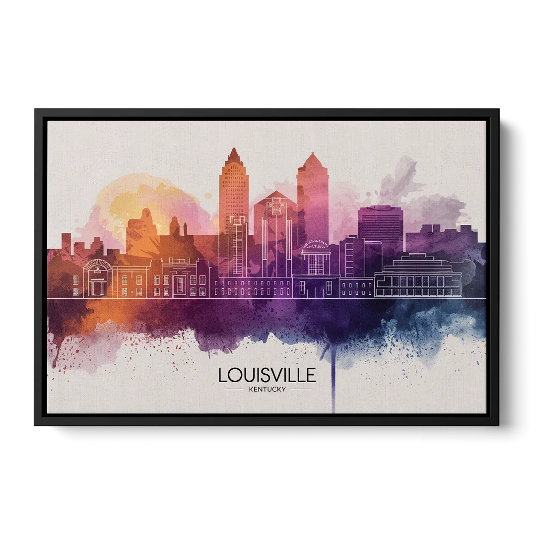 Louisville Sunset Over Skyline - Black Frame Canvas