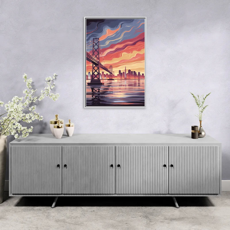 San Francisco Skyline at Sunset - Living Room White Frame Canvas