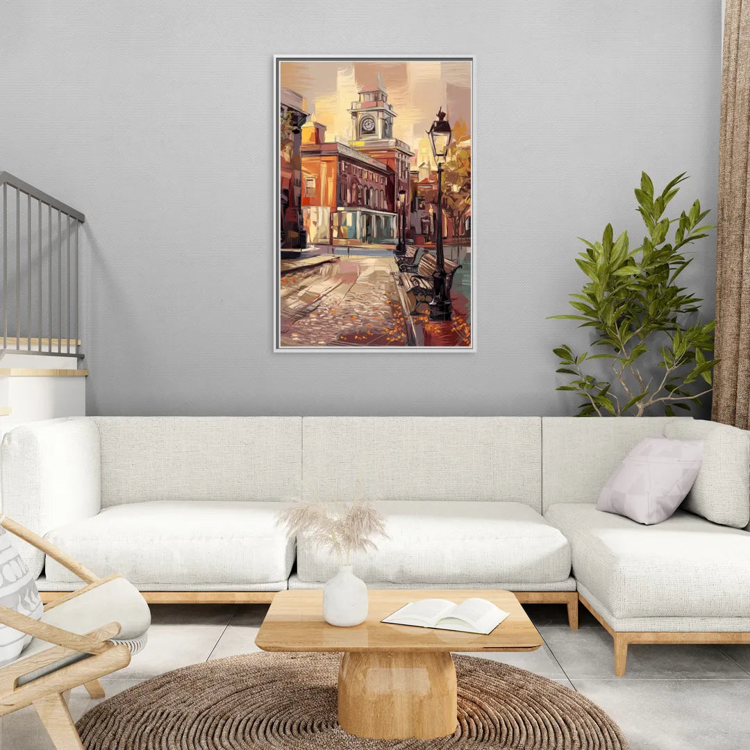 Philadelphia Historic District - Living Room White Frame Canvas
