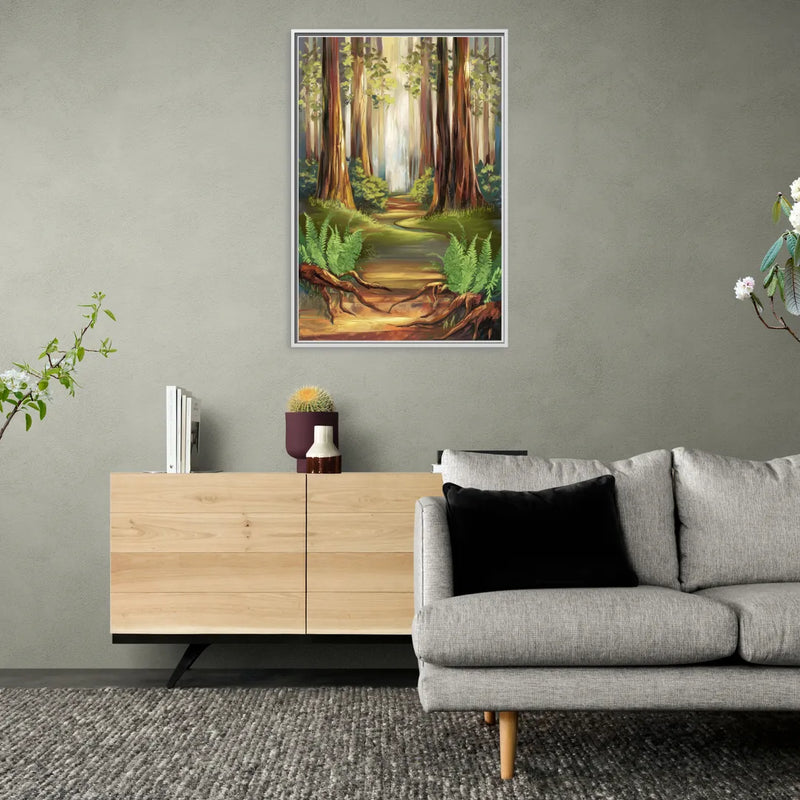 Big Sur Redwood Forest - Living Room White Frame Canvas