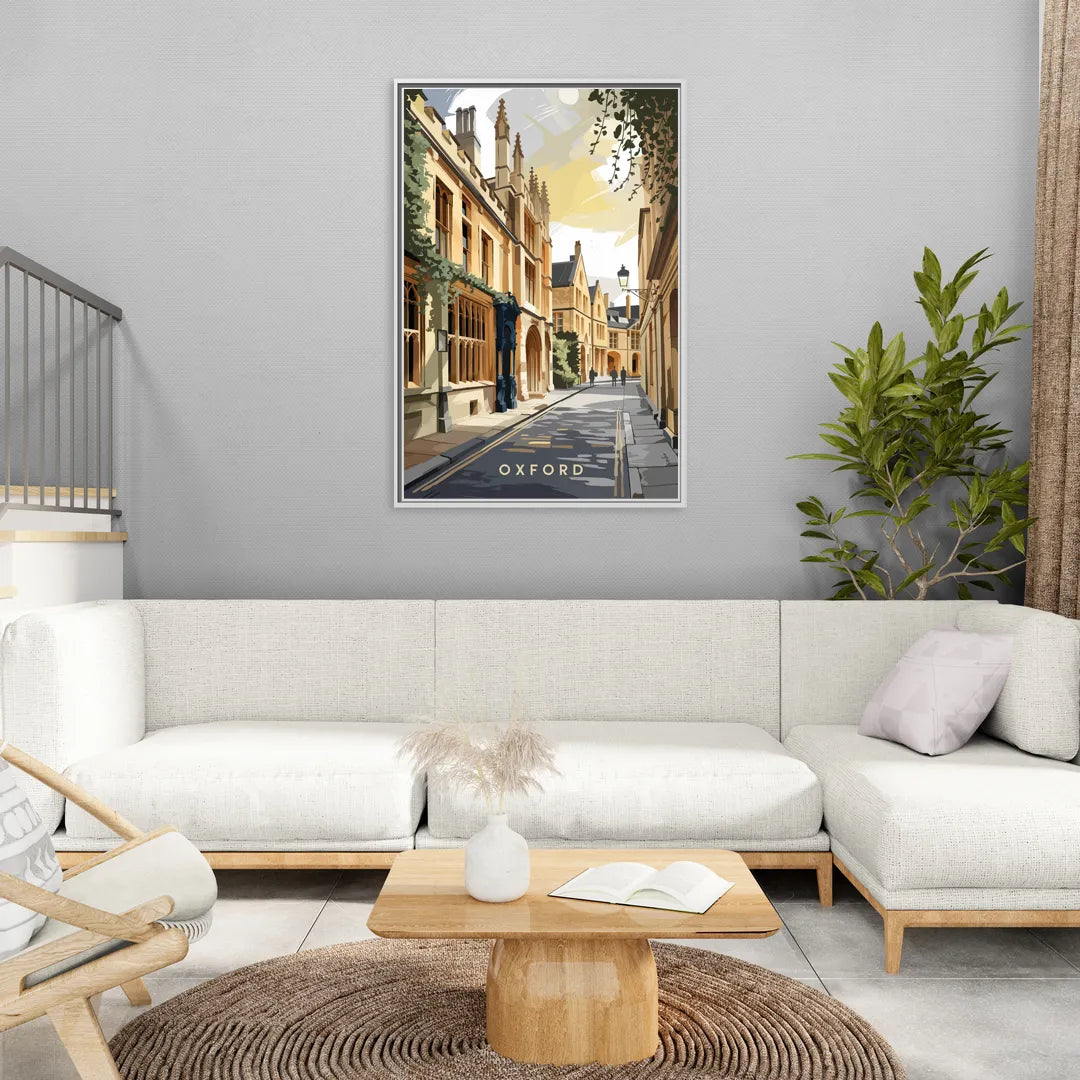 Oxford Historic Streets - Living Room White Frame Canvas