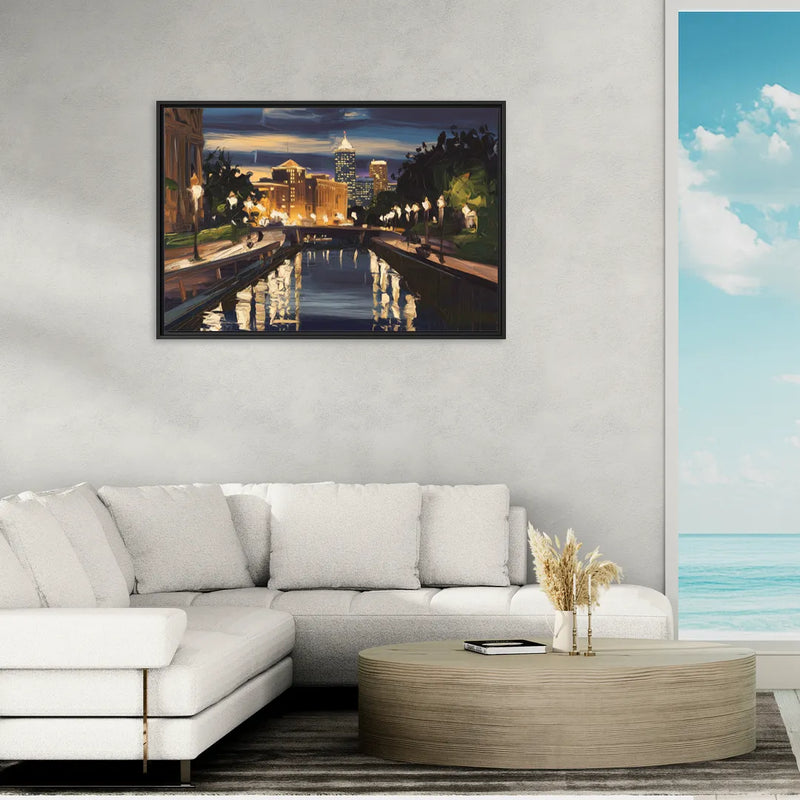 Indianapolis Canal Walk View - Living Room Black Frame Canvas